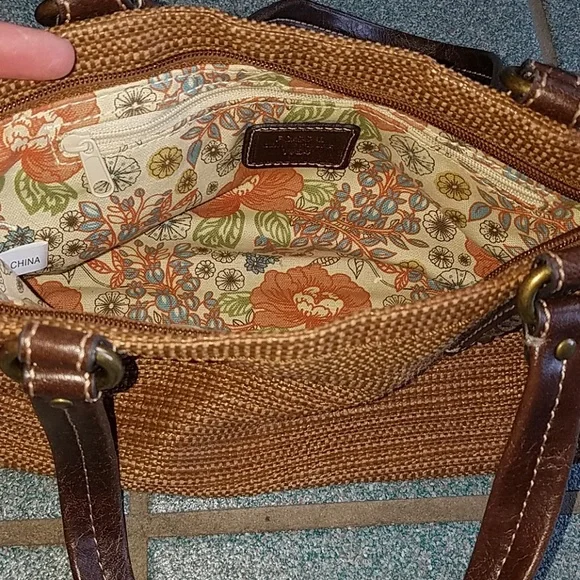 Fossil Bag Genuine Classic 1954 Vintage Bag Small Woven Brown Leather Trim - Picture 8 of 15